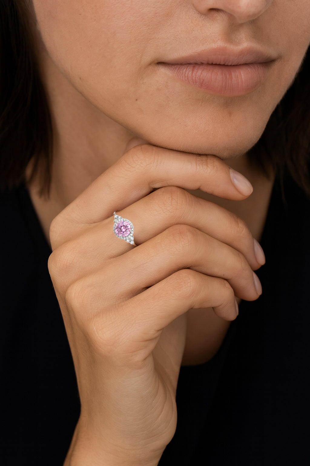 Sterling Silver Pink & White CZ Halo Ring