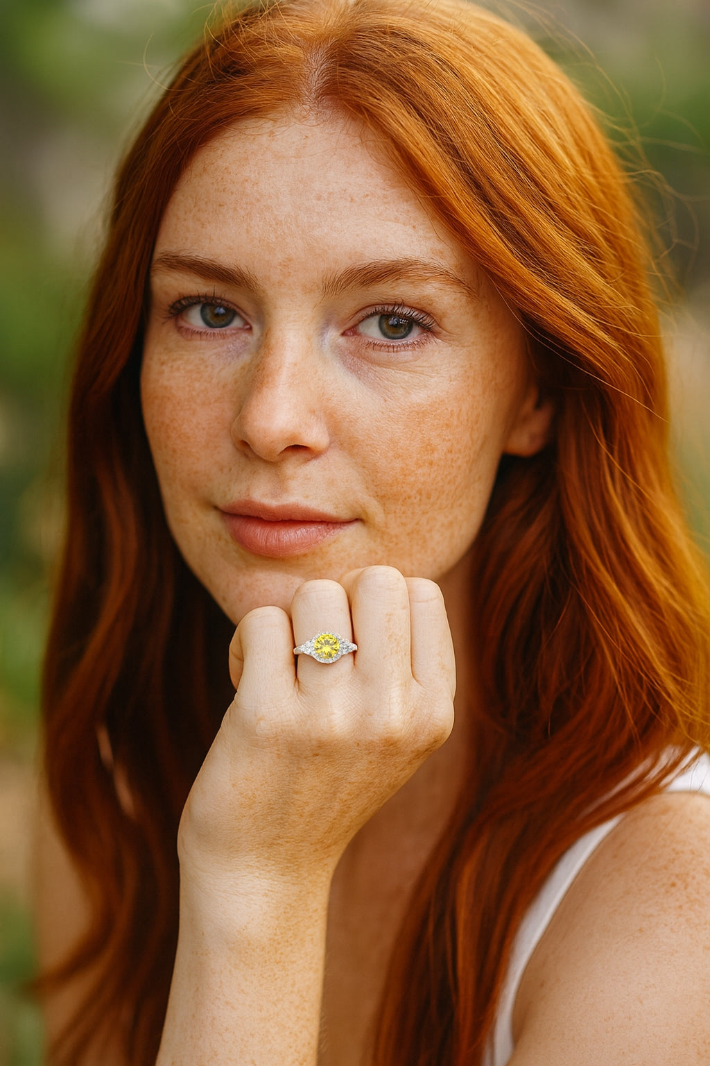 Sterling Silver Yellow & White CZ Halo Ring