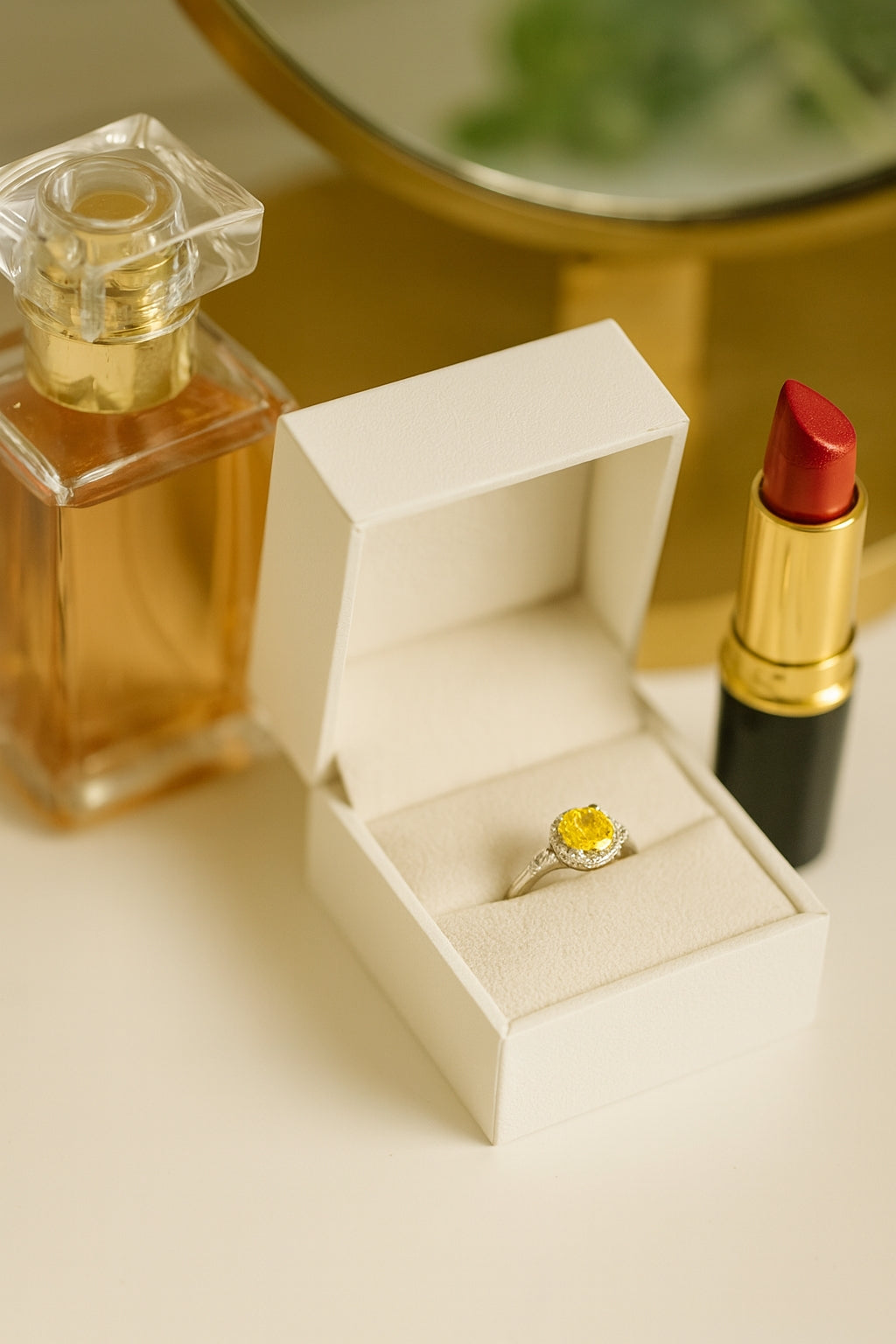 Sterling Silver Yellow & White CZ Halo Ring