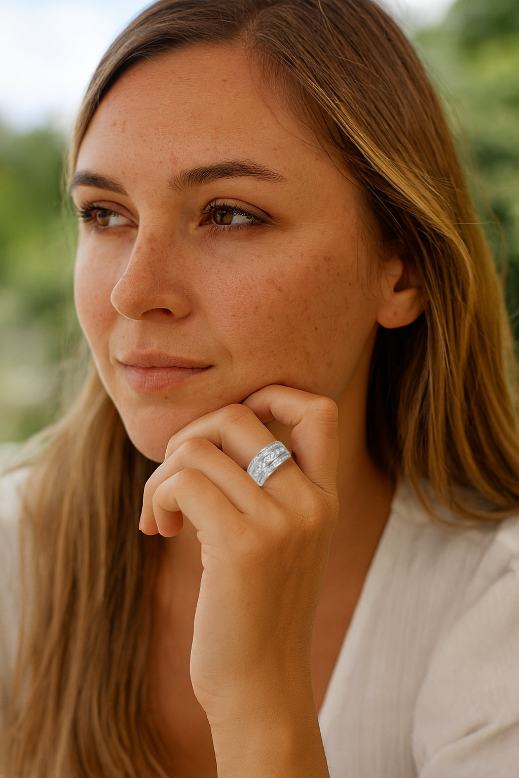 Sterling Silver Triple-Row CZ Statement Ring