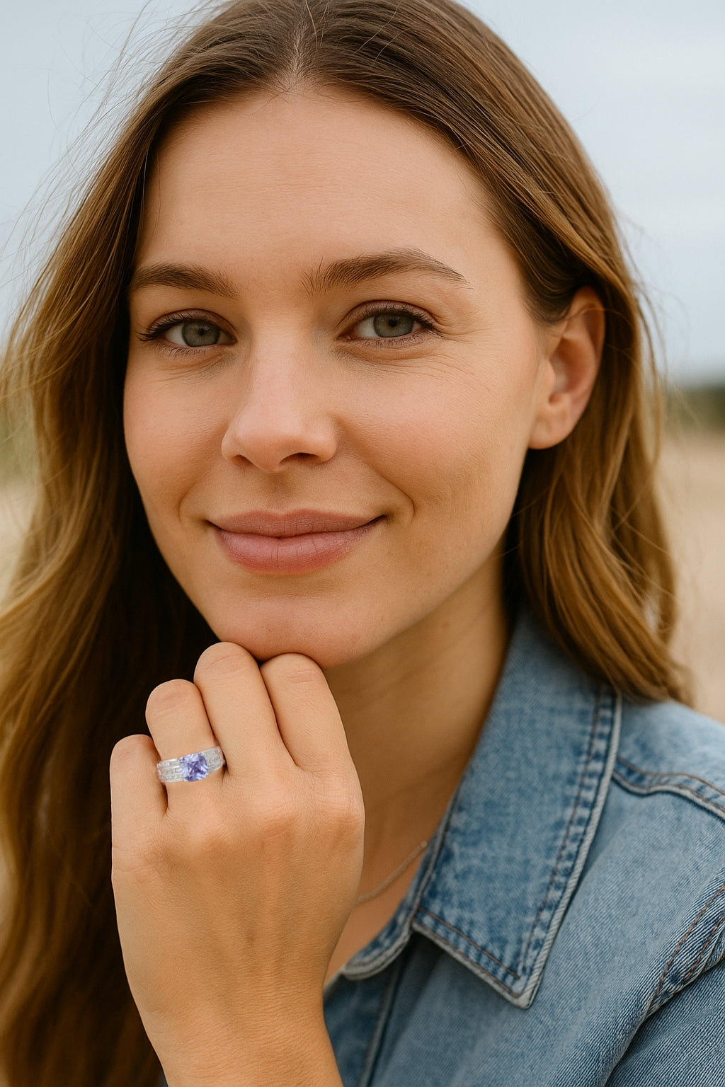 Sterling Silver 3 Row Lavender CZ Ring