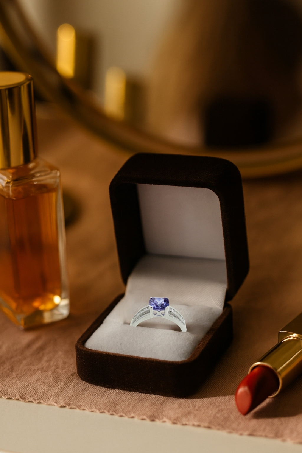 Sterling Silver 3 Row Lavender CZ Ring