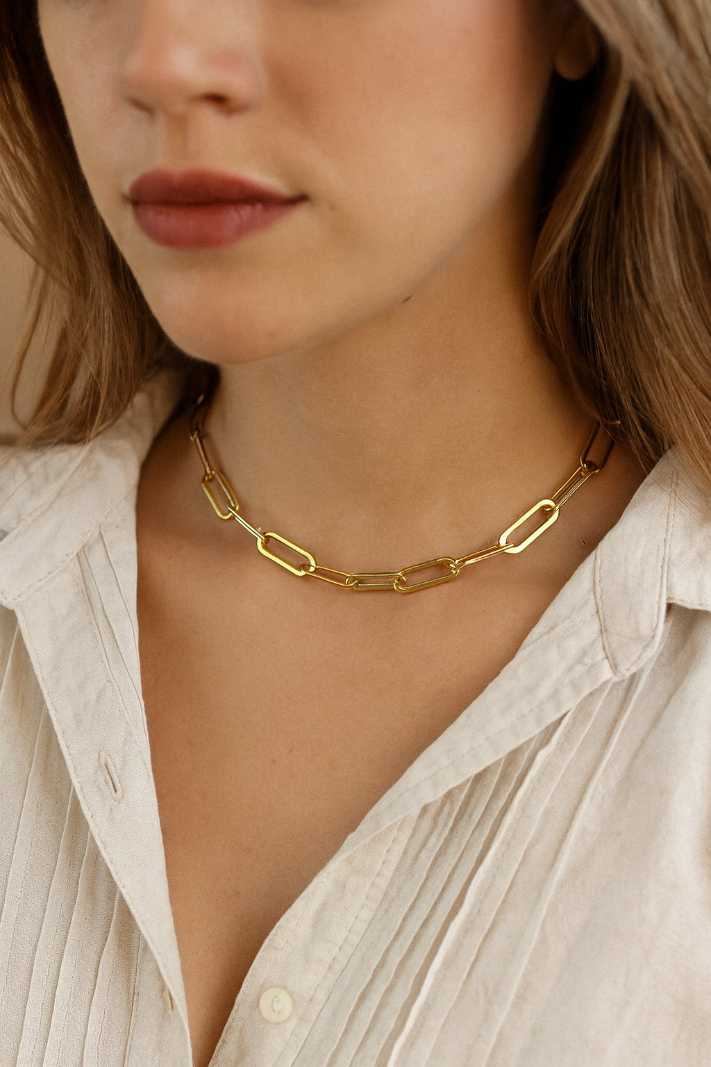 Gold Plated Stainless Steel Paper Link Necklace – 45cm
