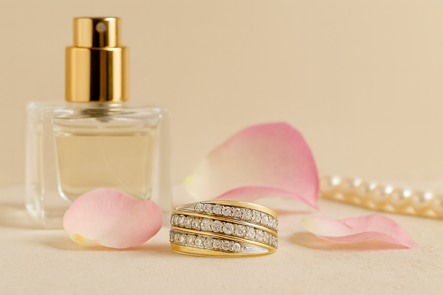 9ct Yellow Gold Three Row Diamond Dress Ring