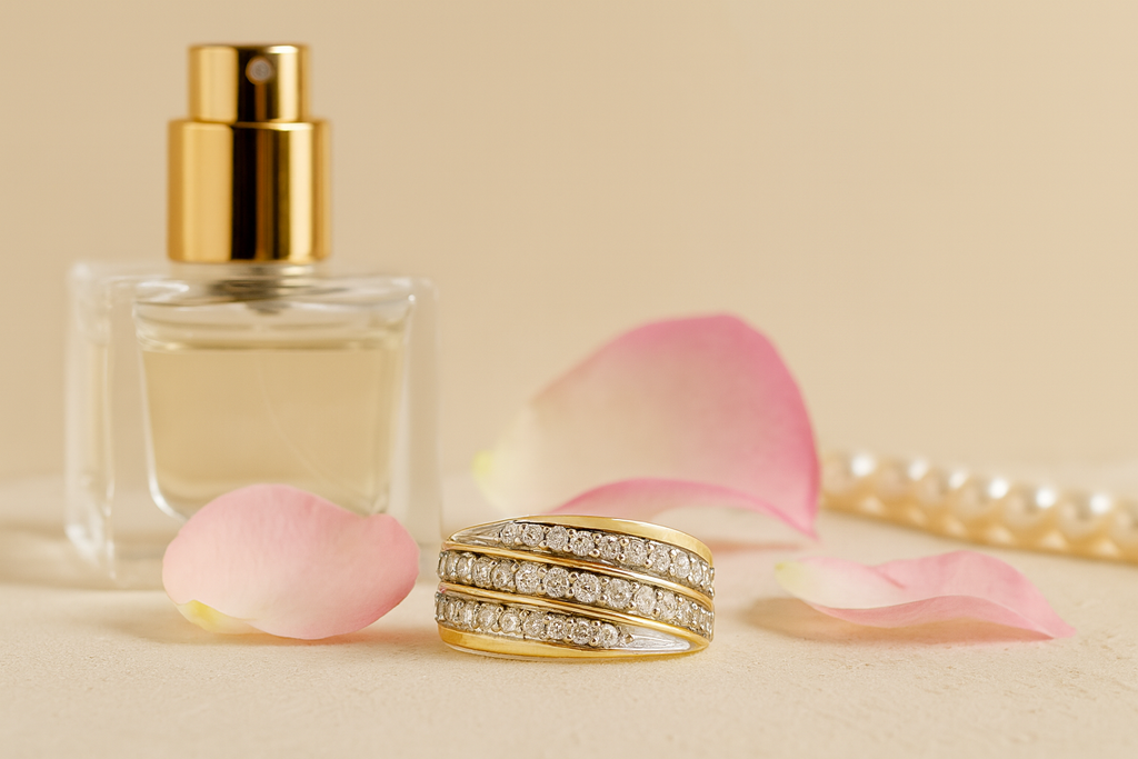 9ct Yellow Gold Three Row Diamond Dress Ring