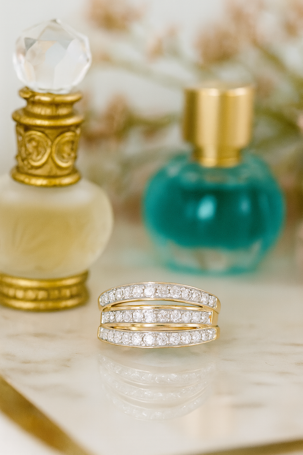 Three Row Diamond Statement Ring in 9ct Yellow Gold