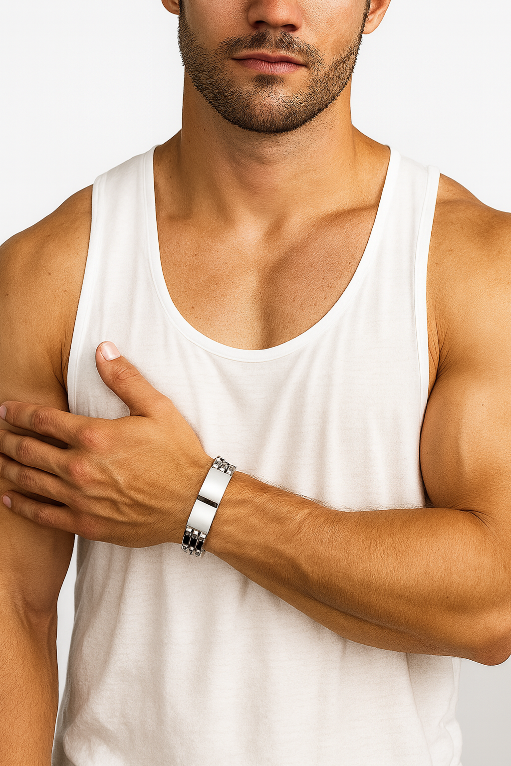 Stainless Steel Men's Two Toned Link Magnetic Bracelet 20.5cm