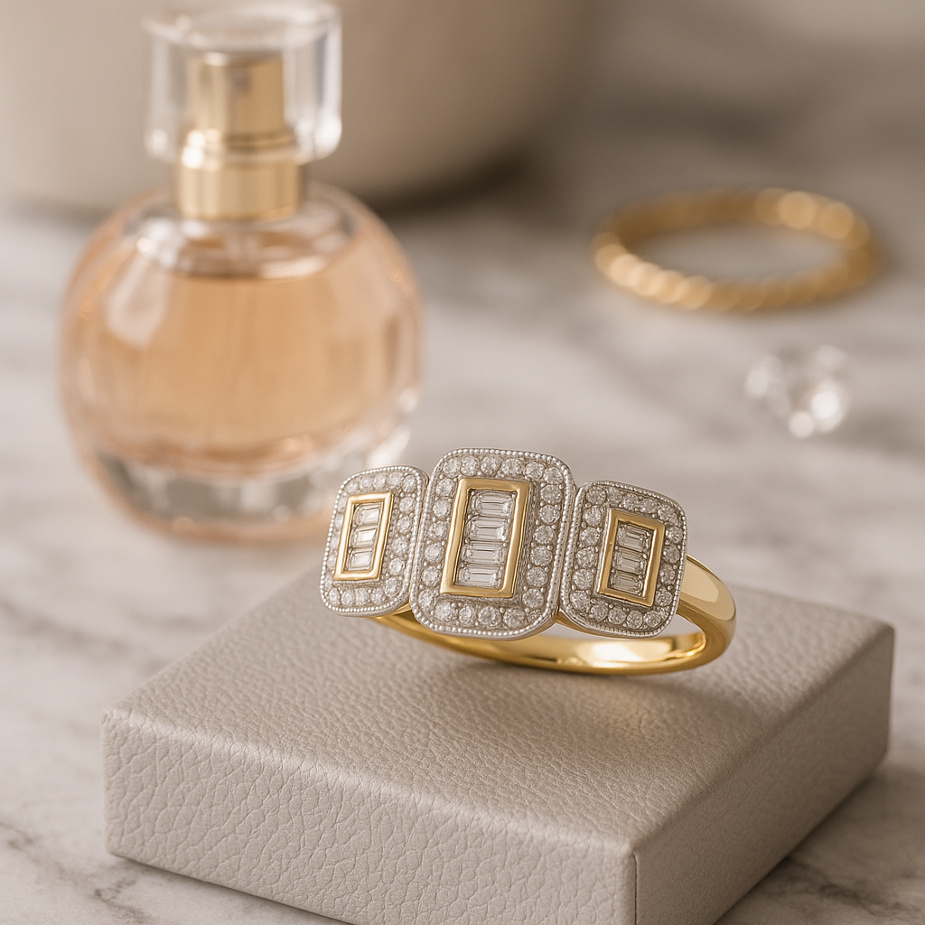 9ct Yellow & White Gold Diamond Halo Ring