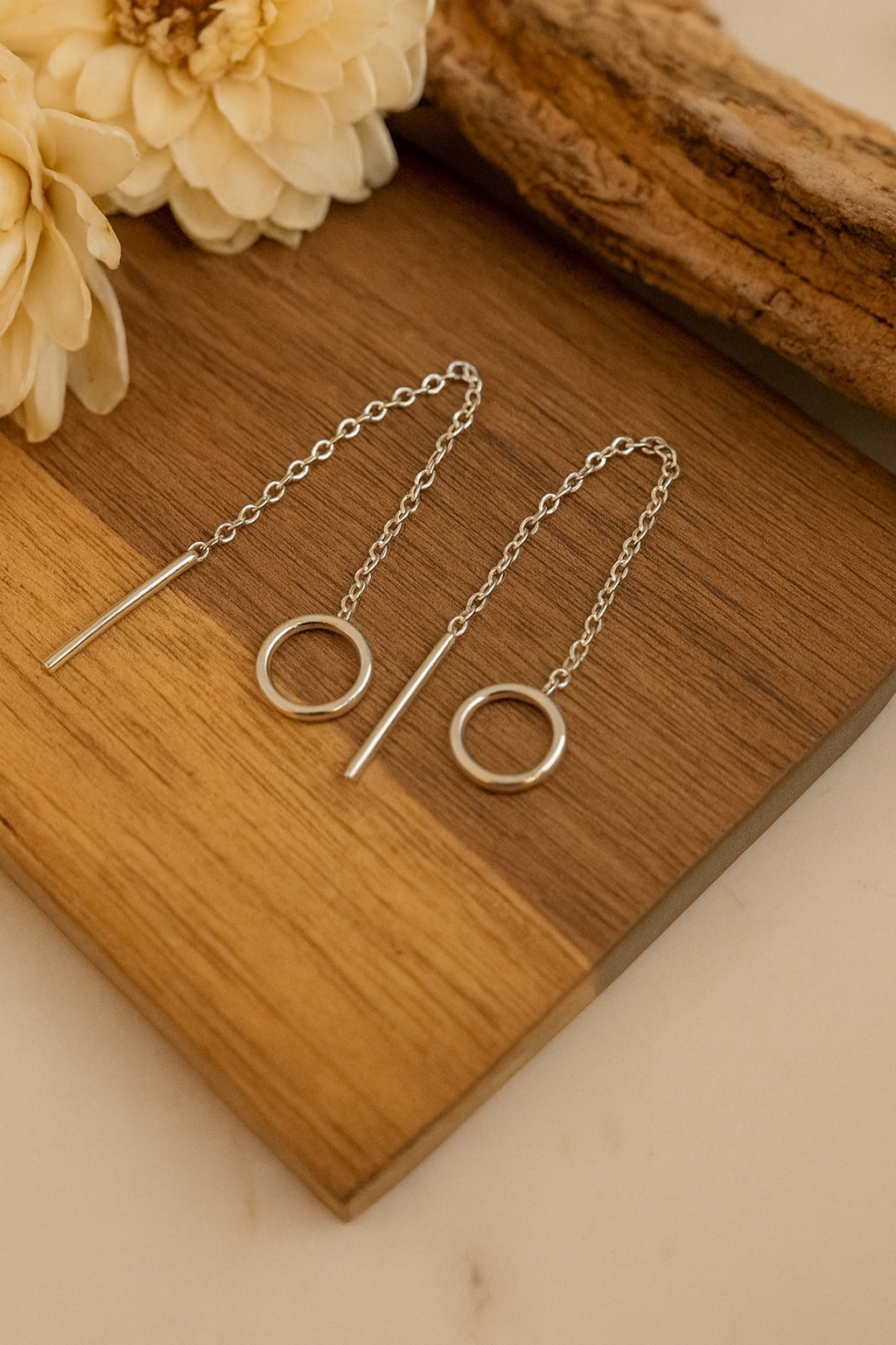 Sterling Silver Circle Thread Earrings