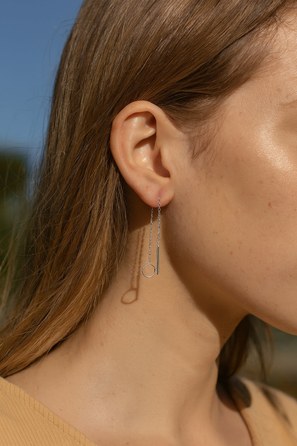 Sterling Silver Circle Thread Earrings