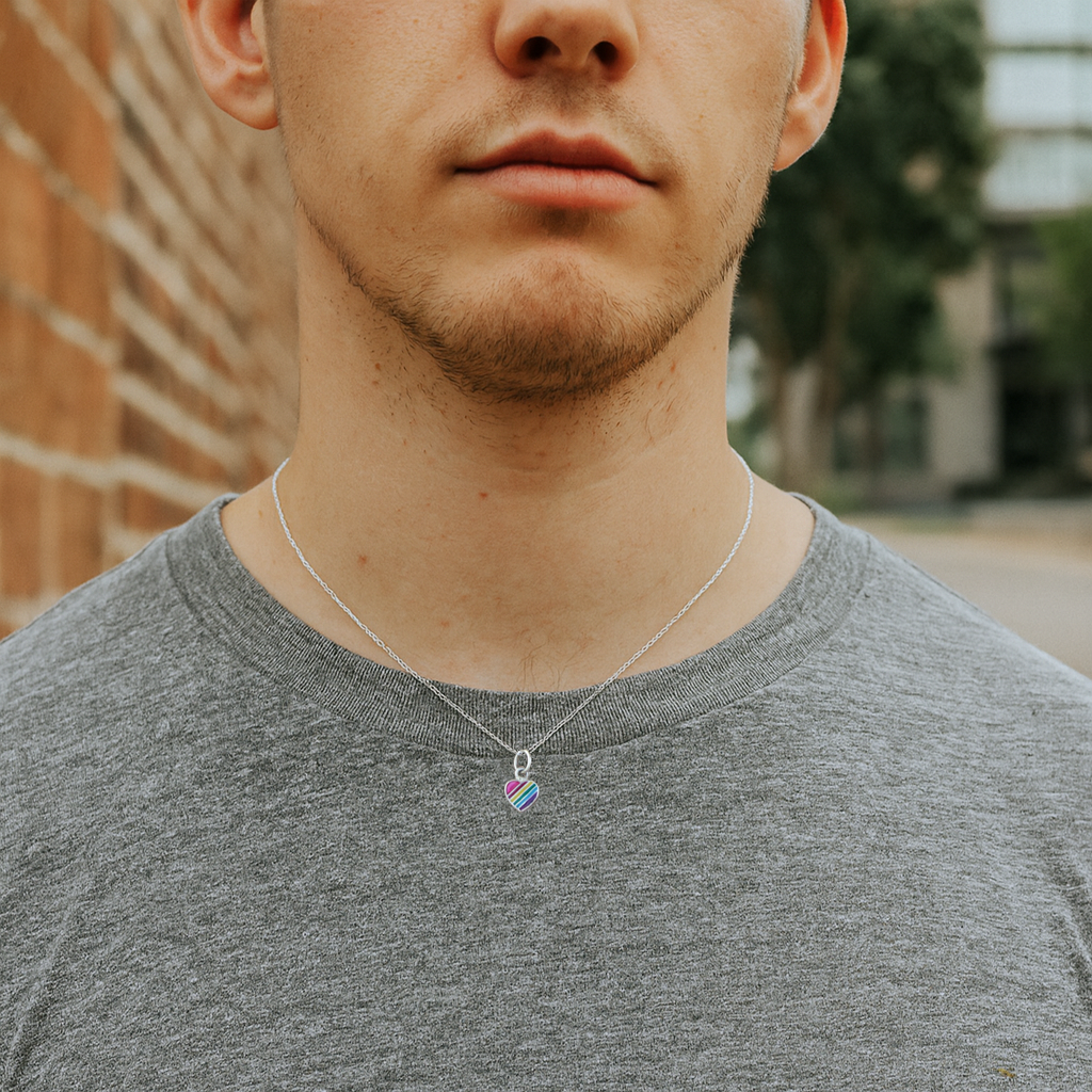 Sterling Silver Rainbow Heart Pendant & Chain