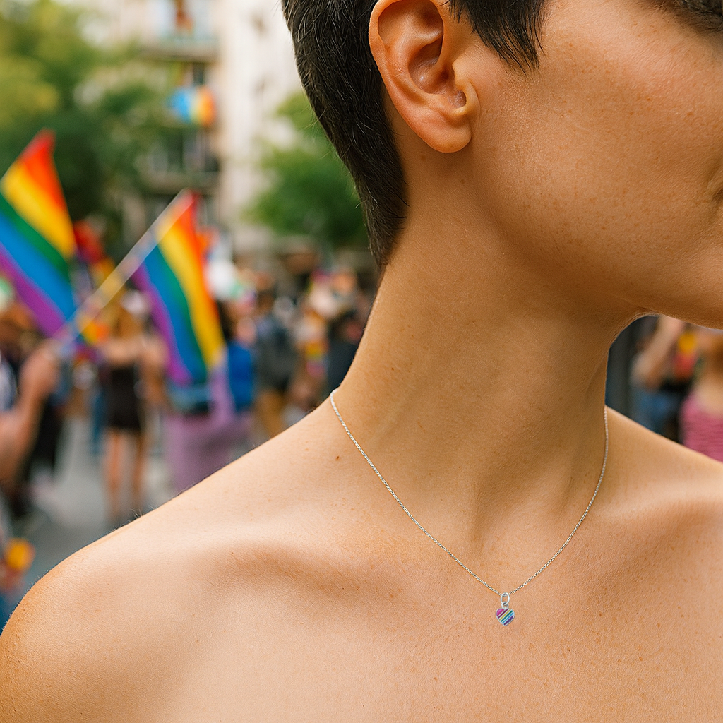 Sterling Silver Rainbow Heart Pendant & Chain