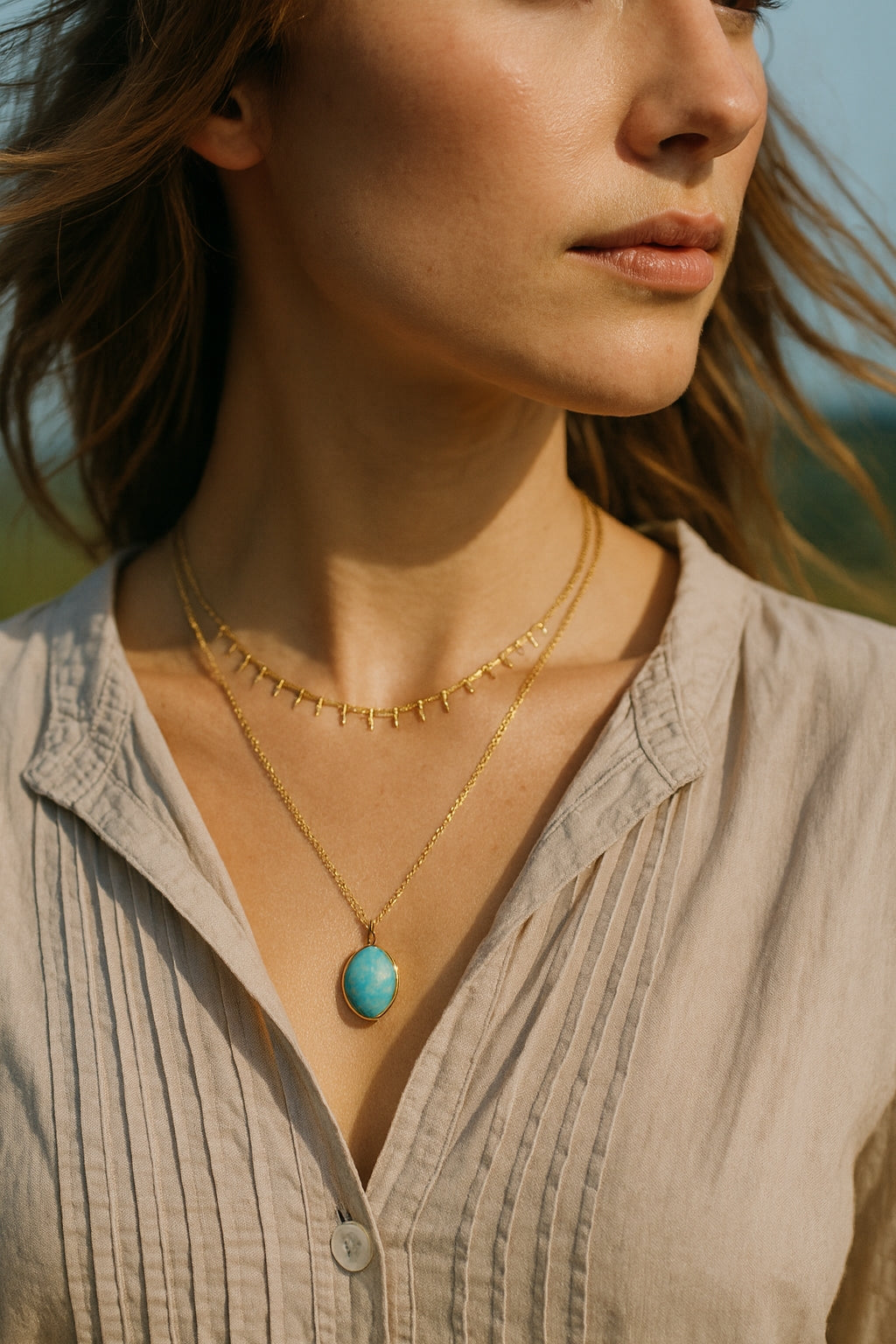 Stainless Steel Gold 2 Layer Pendant Chain