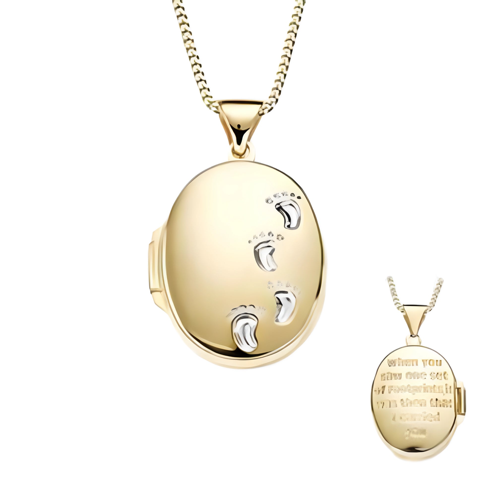 9ct Gold Silver Filled Footprints Oval Locket