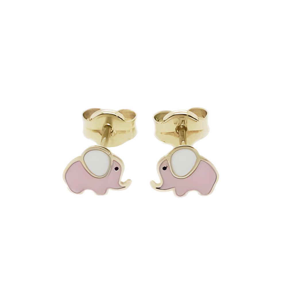 9ct Gold Pink Enamel Petite Elephant Earrings