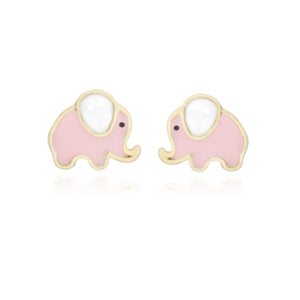 9ct Gold Pink Enamel Petite Elephant Earrings