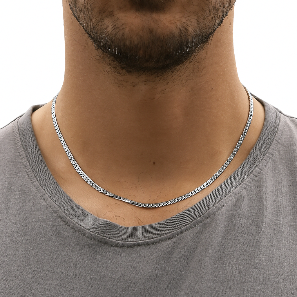 Stainless Steel Curb Necklace Silver 40+5cm