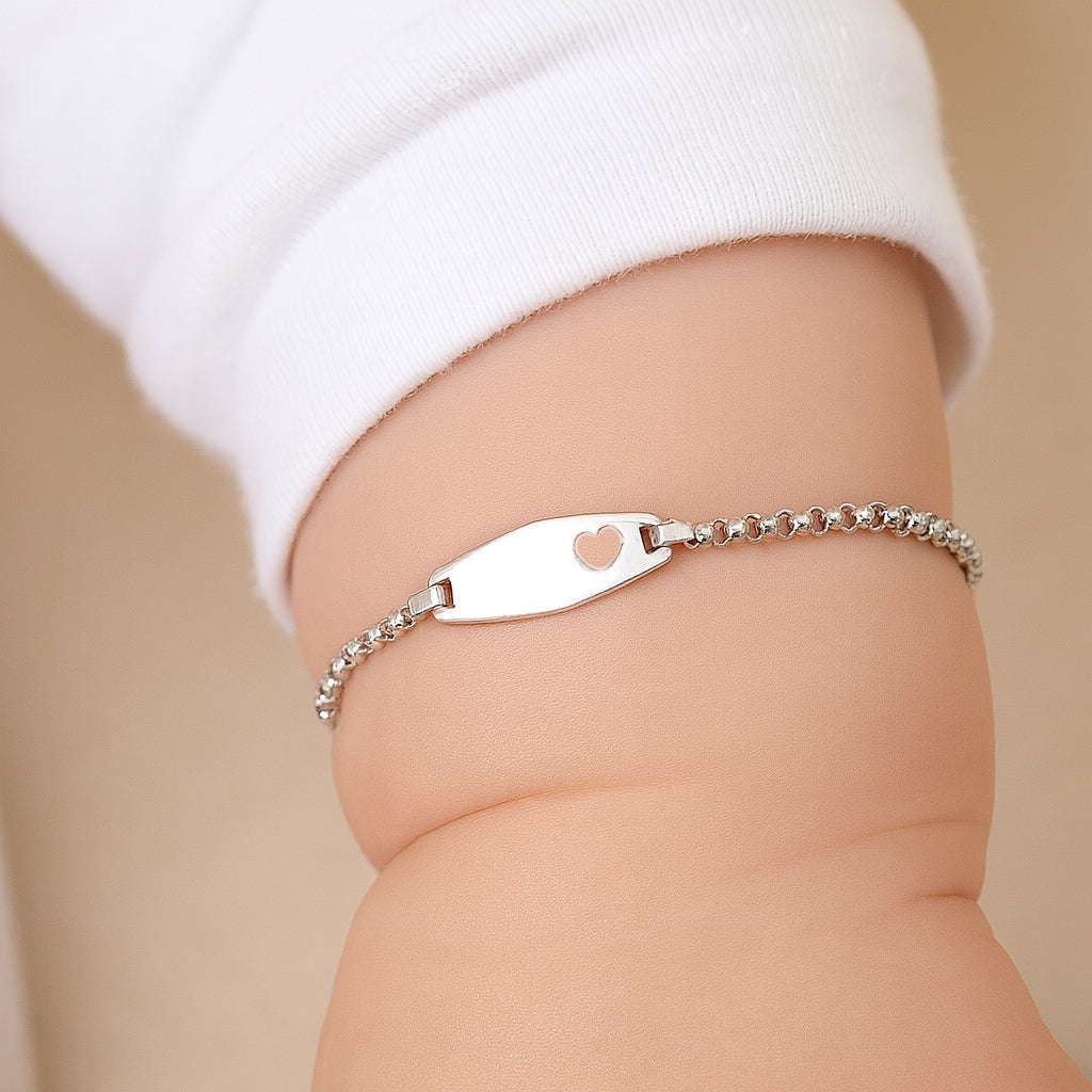 Sterling Silver Classic ID Bracelet with Cut-Out Heart