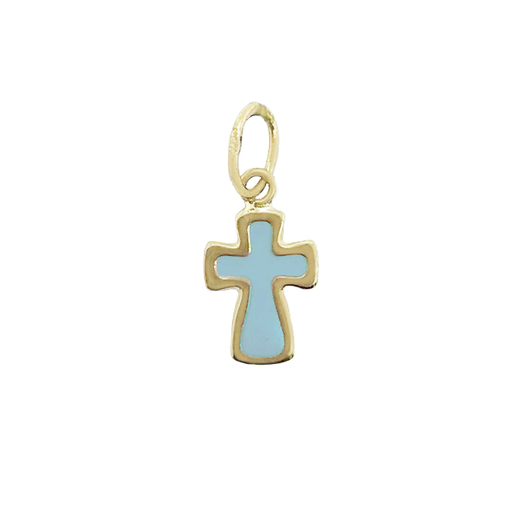 9ct Gold Blue Enamel Petite Cross Pendant