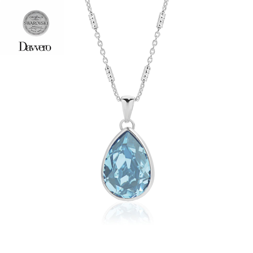 Davvero Sterling Silver Aqua Austrian Crystals Pear Shaped Pendant