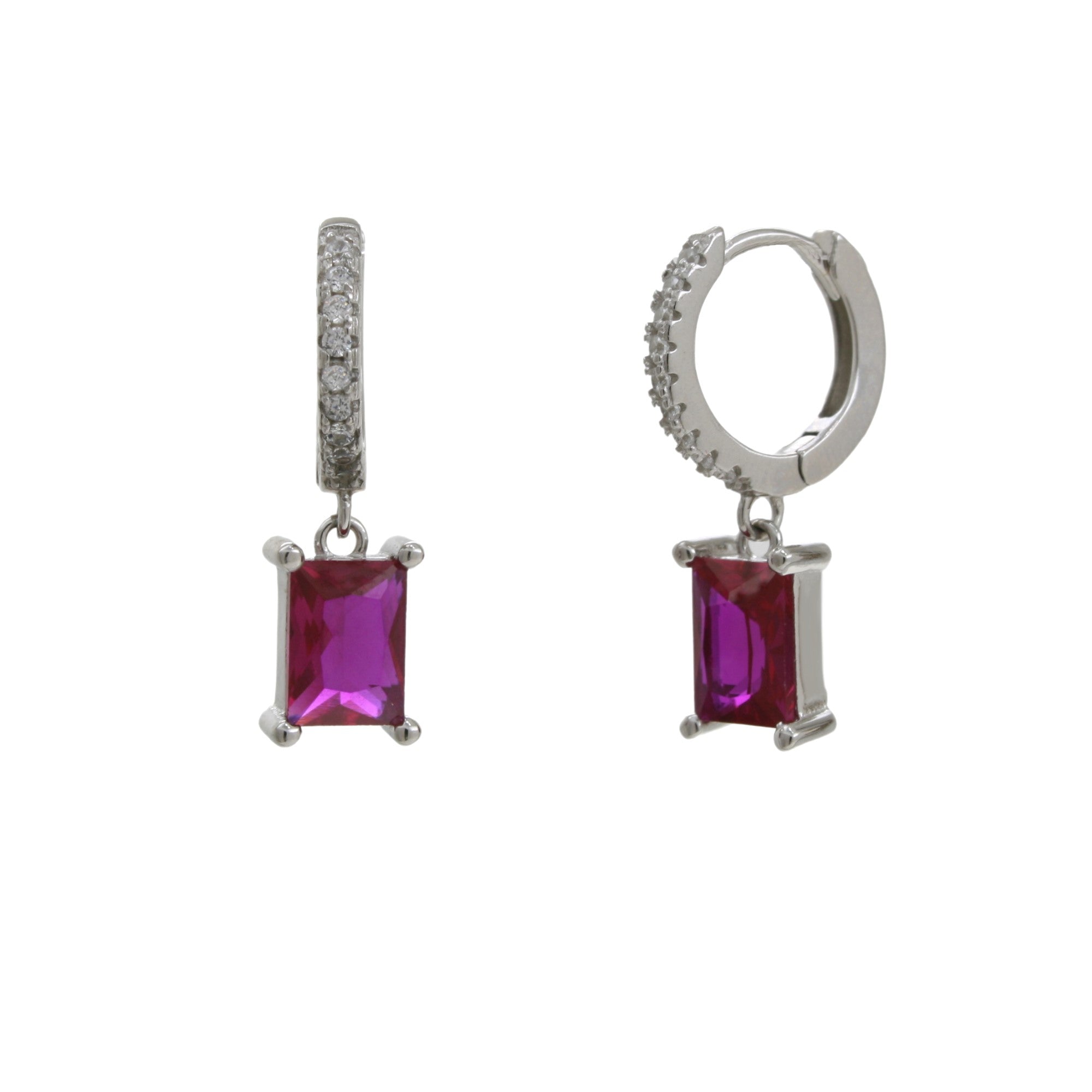 Davvero Sterling Silver Hinged Huggie CZ Drop Eearring