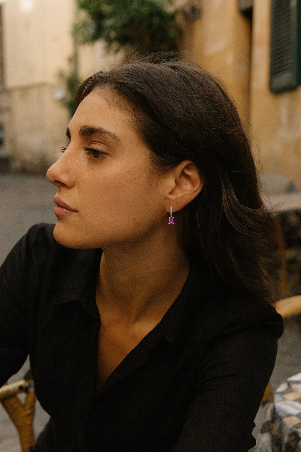 Davvero Sterling Silver Hinged Huggie CZ Drop Eearring