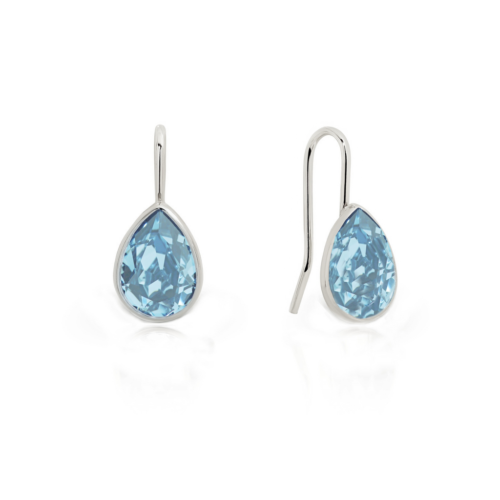 Davvero Sterling Silver Pear Hook Earrings with Aqua Austrian Crystals