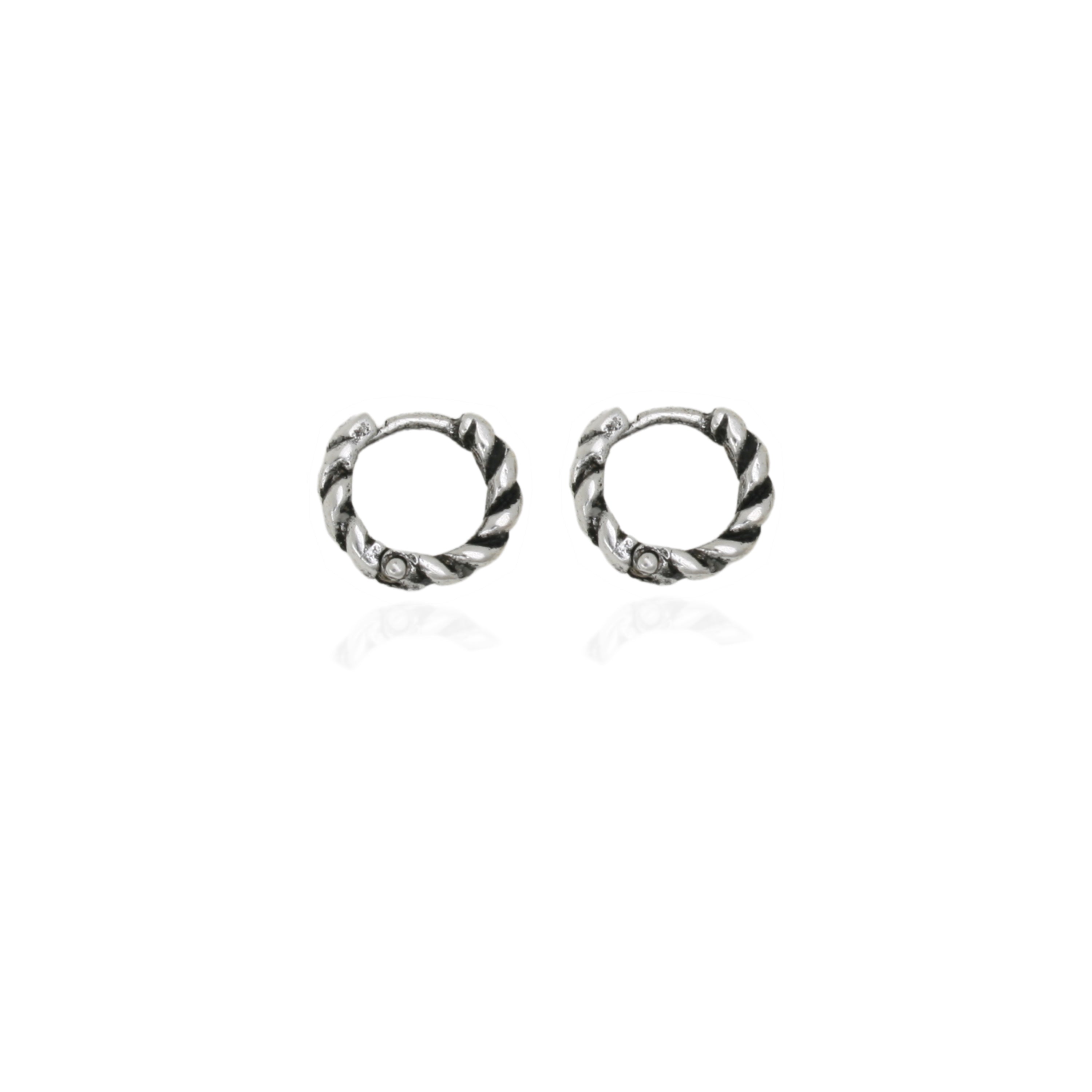 Sterling Silver Petite Oxidised Twist Hinged Huggie Earring