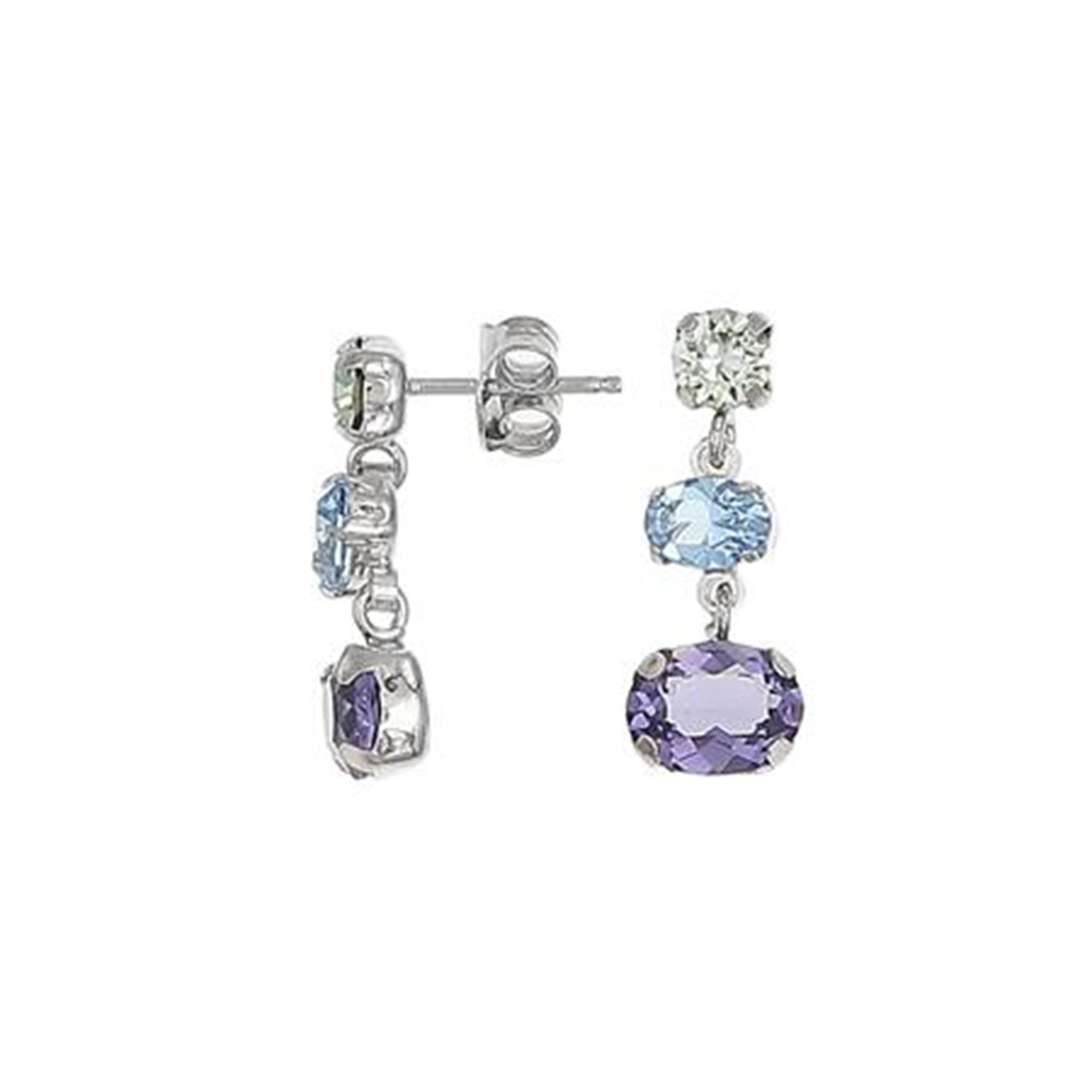 Davvero Sterling Silver Austrian Crystal Tri Stone Drop Stud Earrings