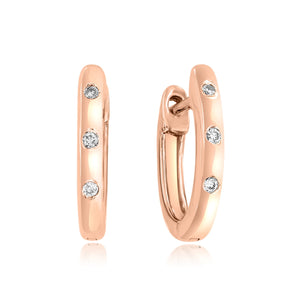 9ct Rose Gold Diamond Set Huggie Earrings