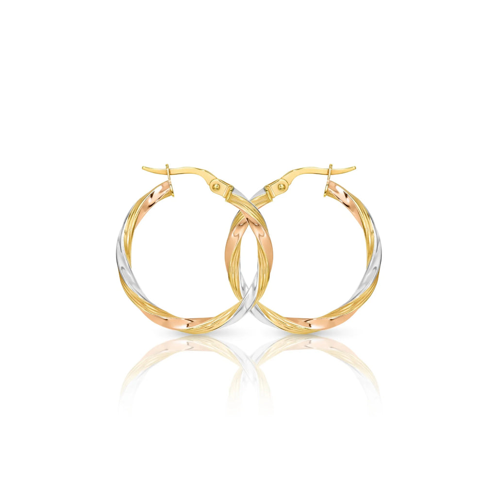 9ct Gold 3 Tone Hoop Earrings