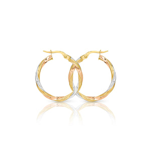 9ct Gold 3 Tone Hoop Earrings