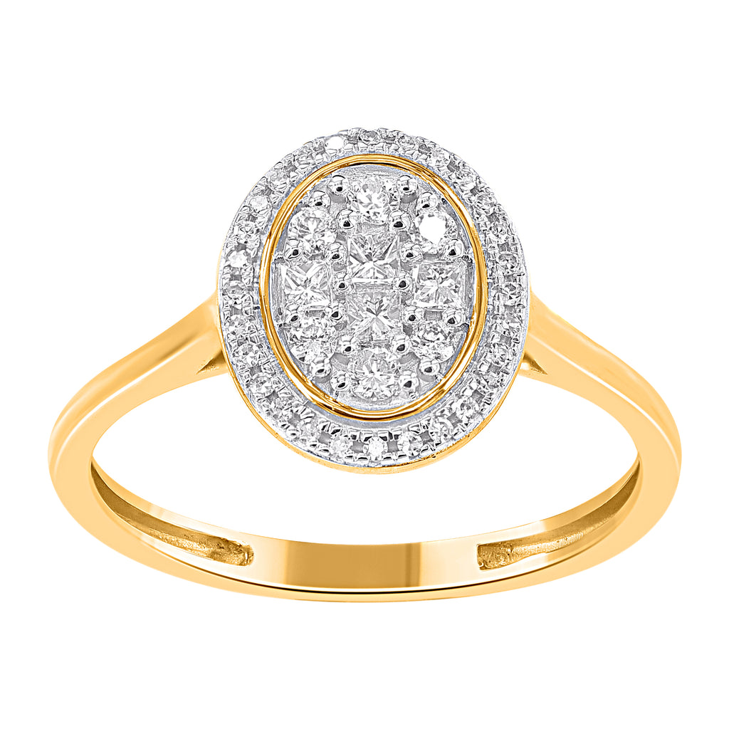 9ct Gold Diamond Oval Cluster Halo Ring .25ct TW