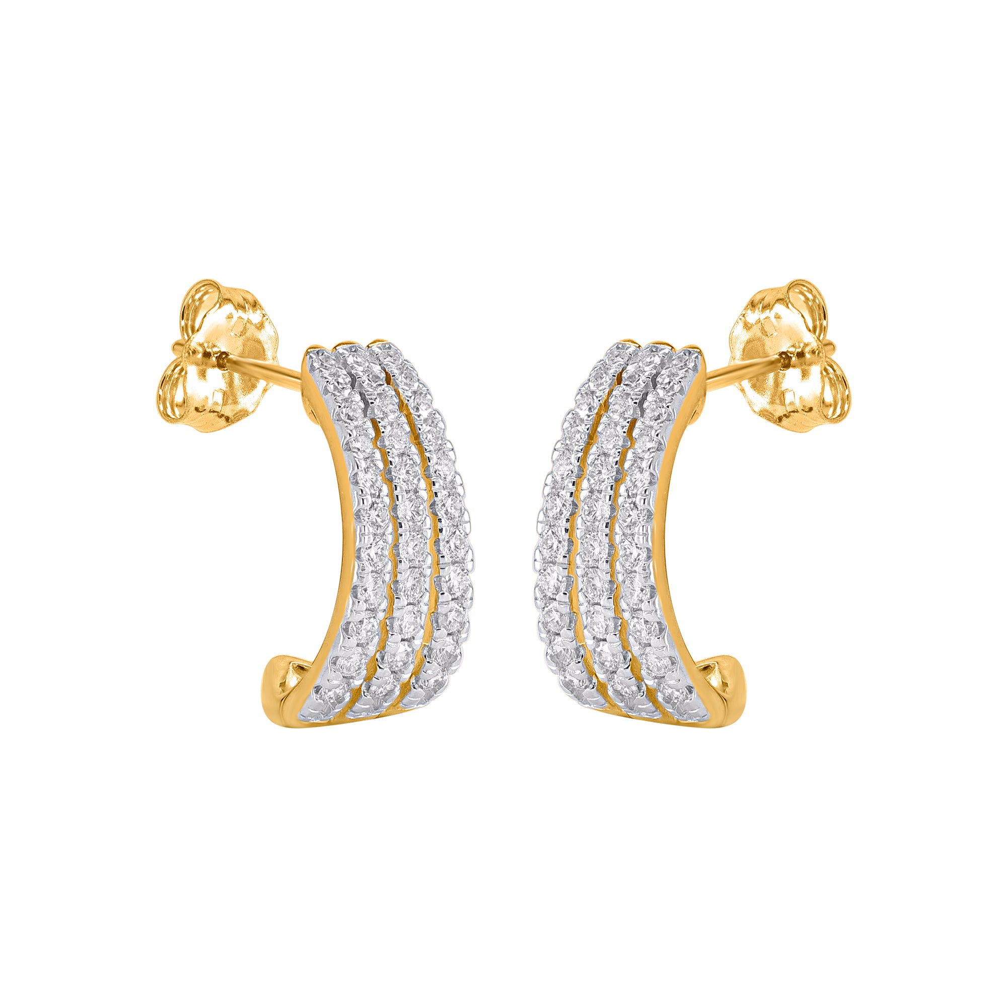 9ct Gold 3 Row Graduated Stud Hoop Diamond Earrings .50ct TW