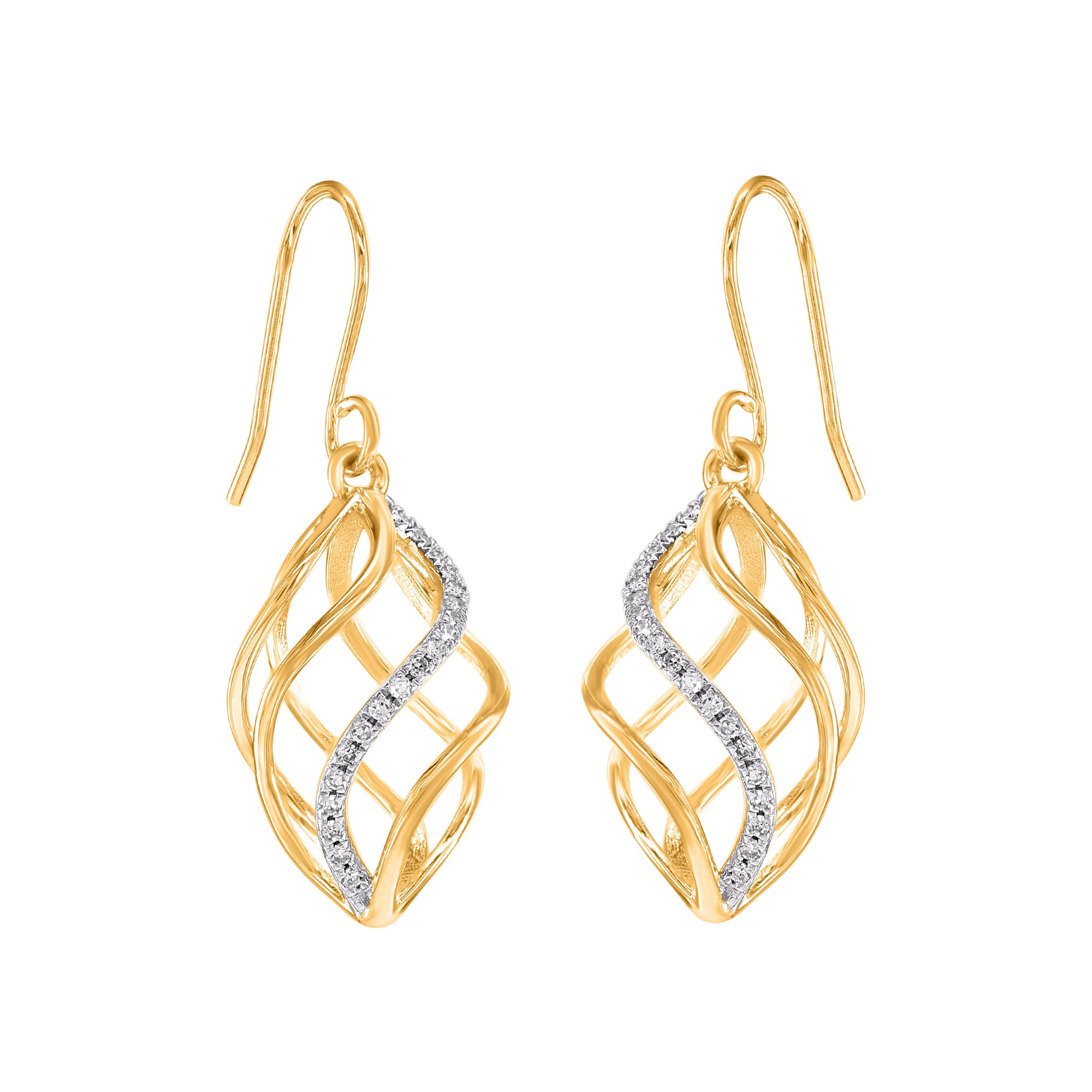 9ct Gold Diamond Twisted Hook  Earrings .10ct TW