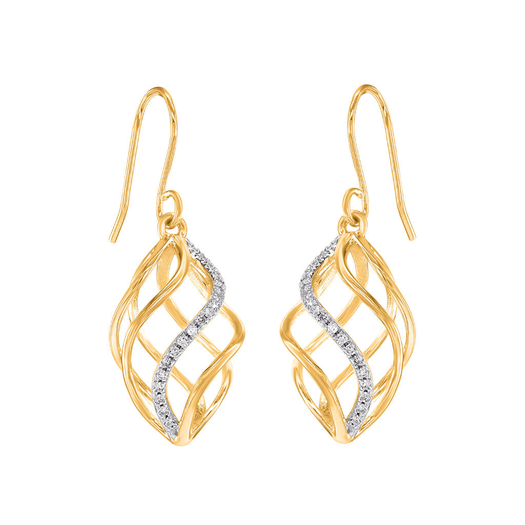 9ct Gold Diamond Twisted Hook  Earrings .10ct TW