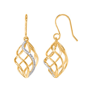 9ct Gold Diamond Twisted Hook  Earrings .10ct TW