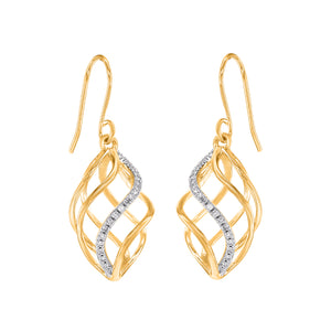 9ct Gold Diamond Twisted Hook  Earrings .10ct TW