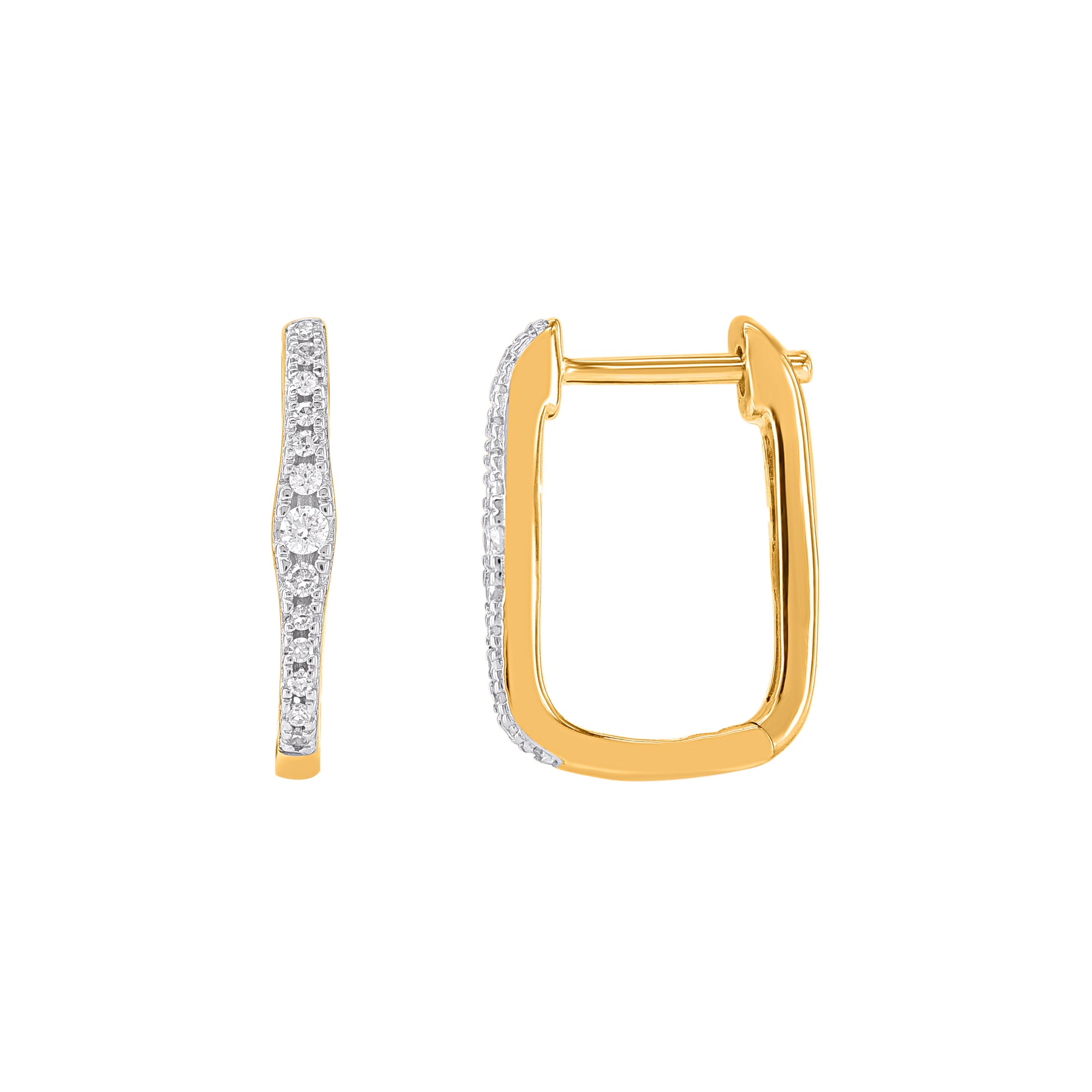 9ct Gold Rectangular Graduated Diamond Huggie Earrings .10ct TW