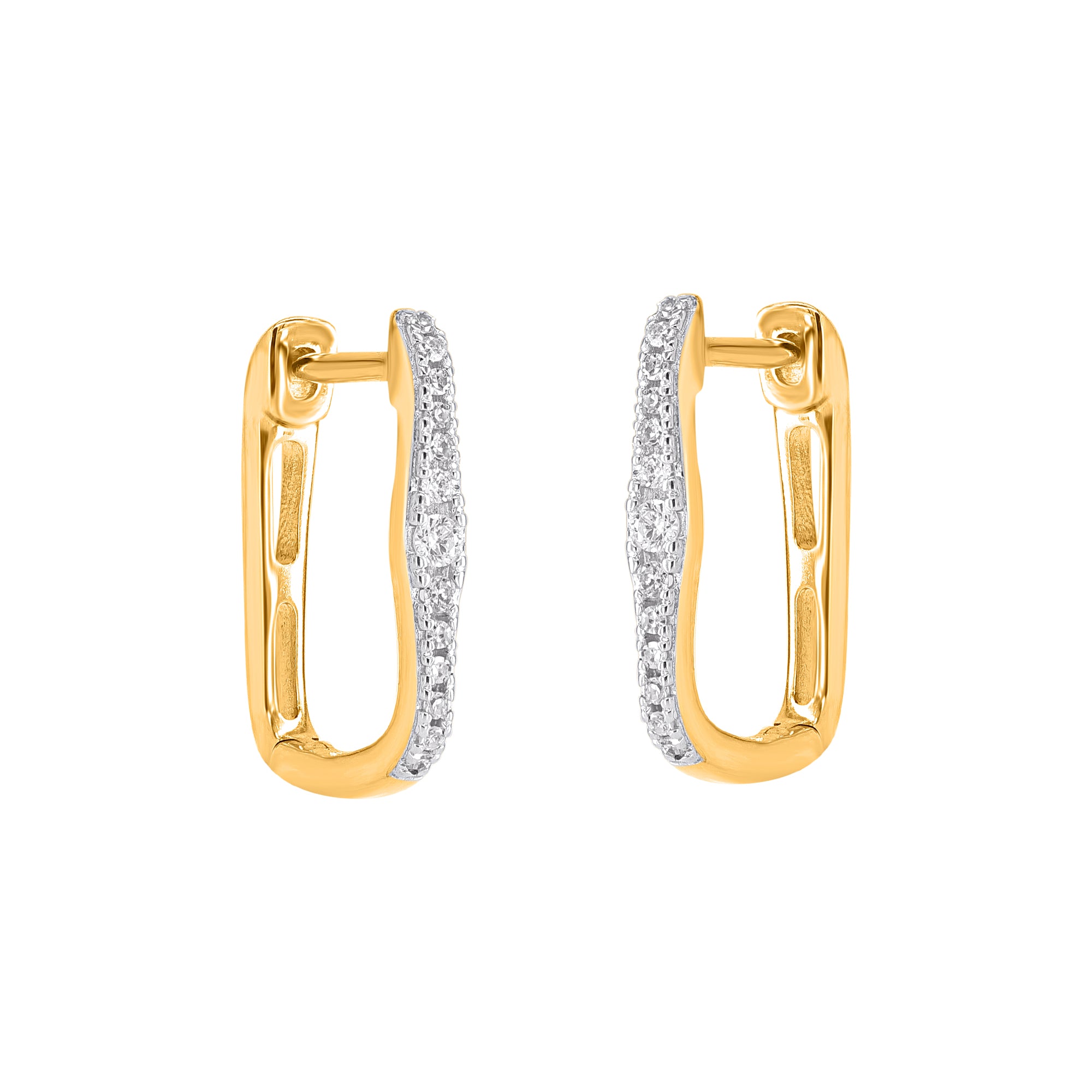 9ct Gold Rectangular Graduated Diamond Huggie Earrings .10ct TW