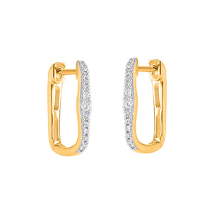 9ct Gold Rectangular Graduated Diamond Huggie Earrings .10ct TW