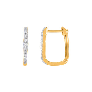 9ct Gold Rectangular Graduated Diamond Huggie Earrings .10ct TW