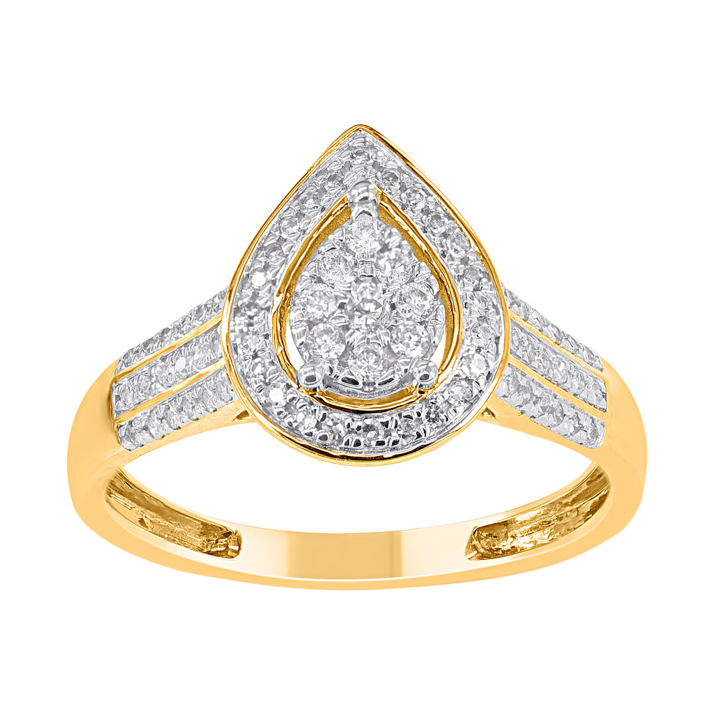 9ct Gold Diamond Pear Cluster Halo Ring .25ct TW