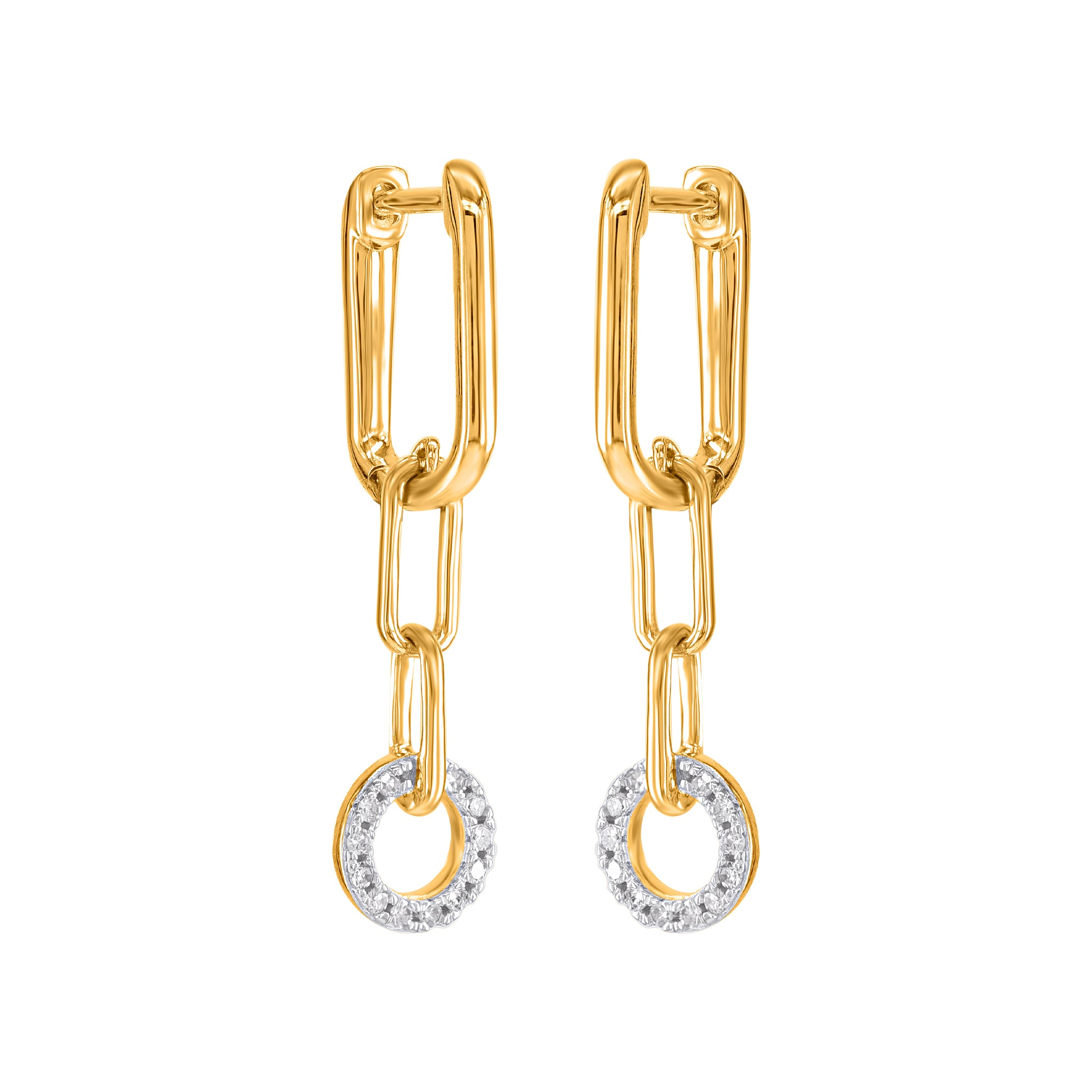 9ct Gold Huggie Drop Paperlink Diamond Earrings .10ct TW