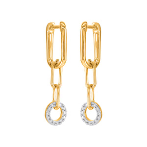 9ct Gold Huggie Drop Paperlink Diamond Earrings .10ct TW