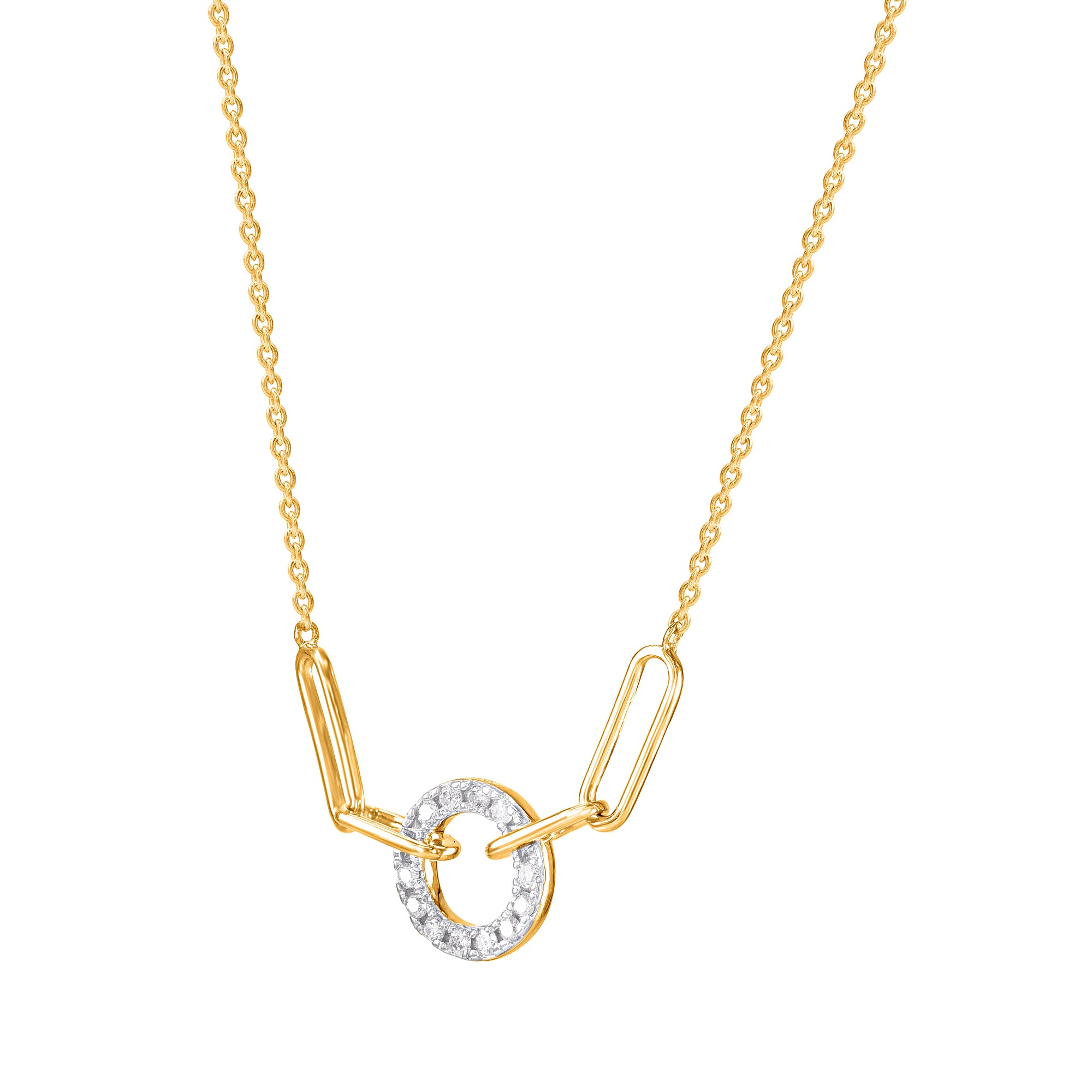 9ct Gold Drop Paperlink Diamond Necklace .10ct TW