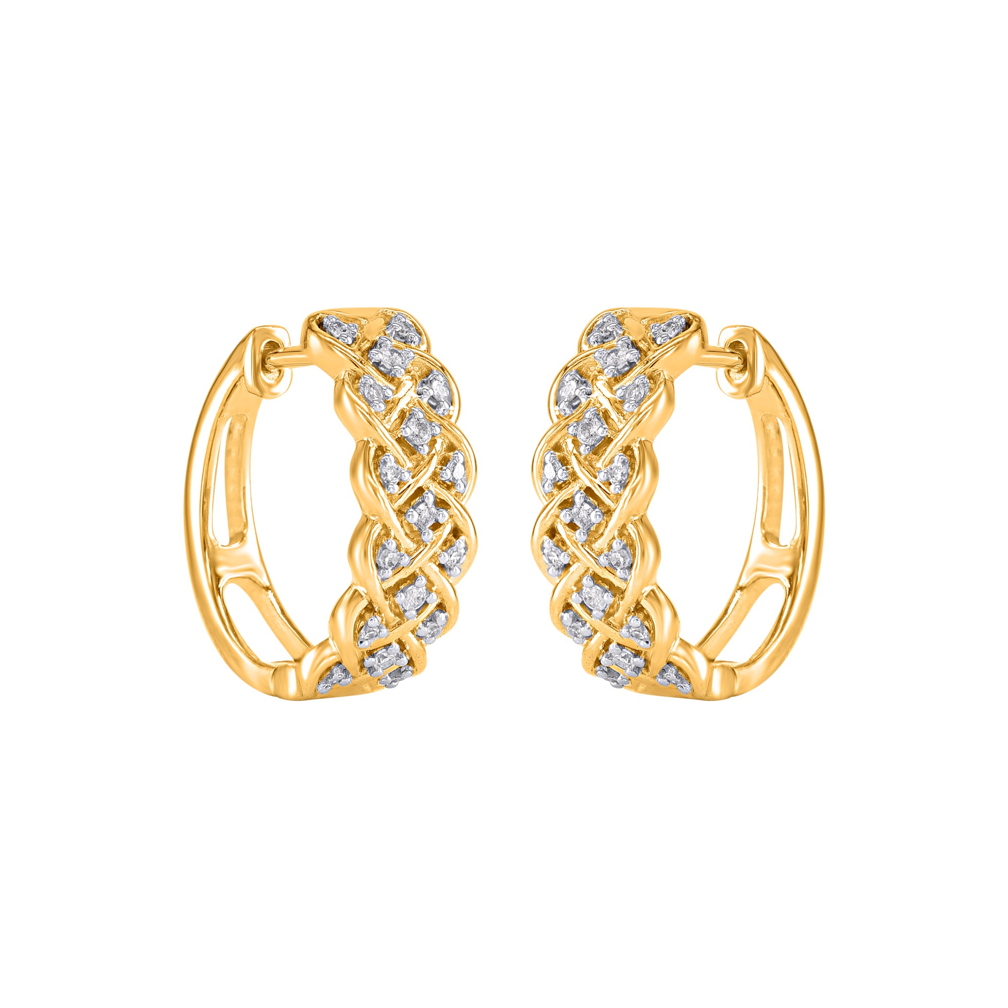 9ct Gold Diamond Weave Huggie Earrings .15ct TW