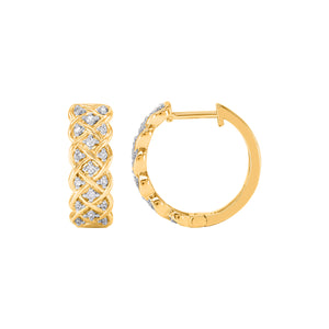 9ct Gold Diamond Weave Huggie Earrings .15ct TW