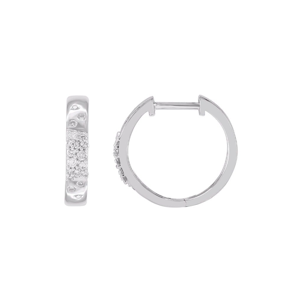 9ct White Gold Fancy Diamond Set Round Huggie Earrings .25ct TW