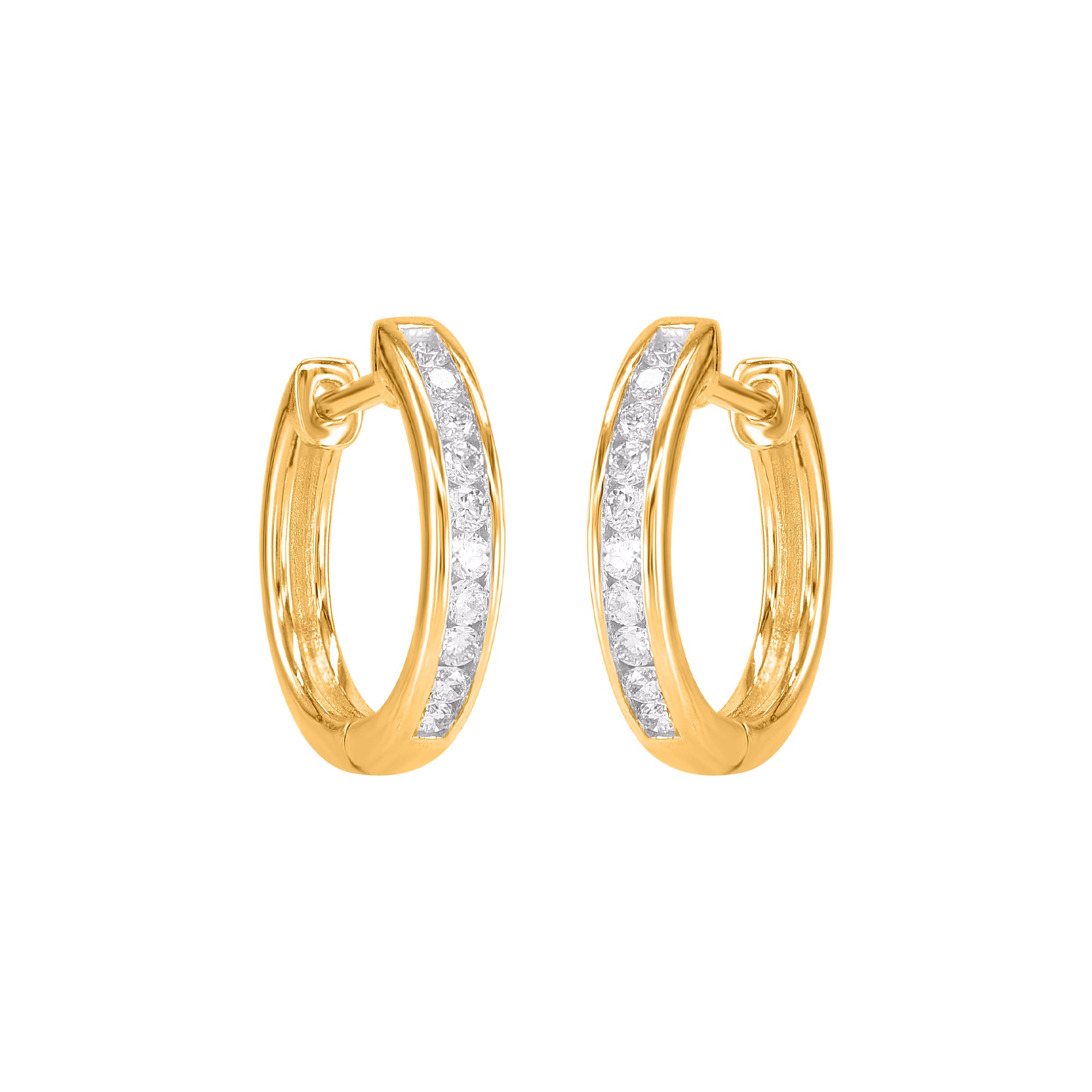 9ct Gold Channel Set Round Huggie Earring .25ct TW